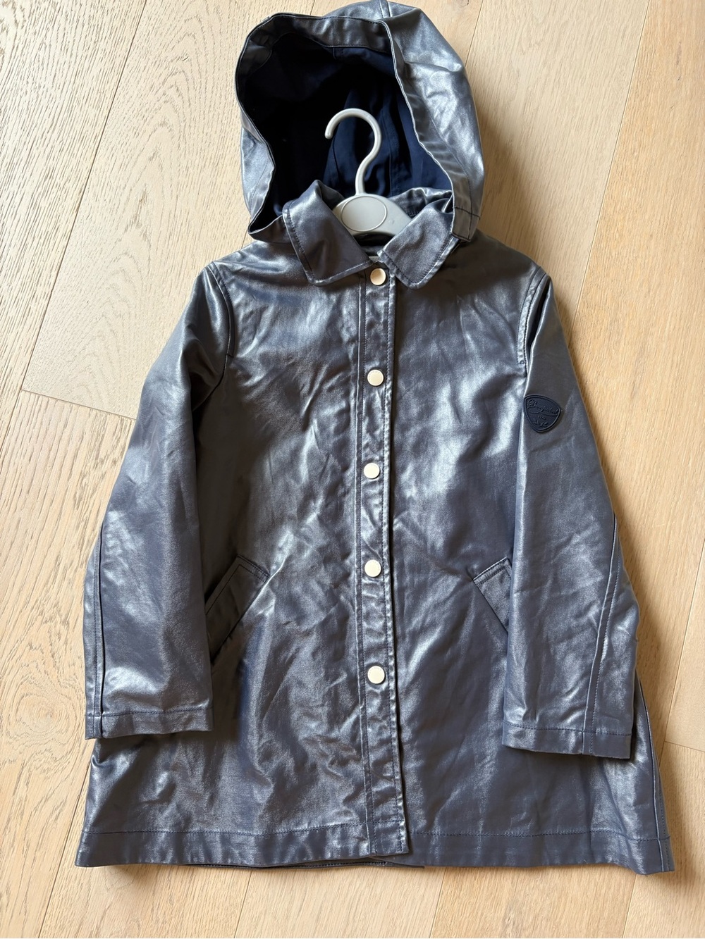 Bonpoint Metallic navy Hooded Raincoat for Kids 8Y removable hood